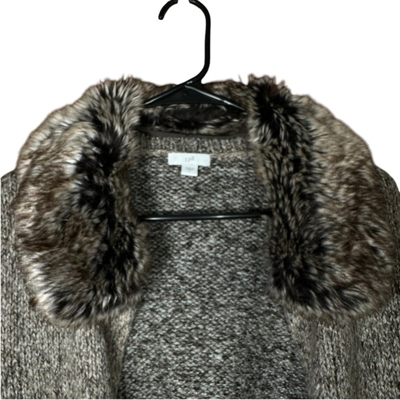 J. Jill Marled Sweater Jacket Duster Removable Faux Fur Collar Long Length Large - Picture 4 of 9